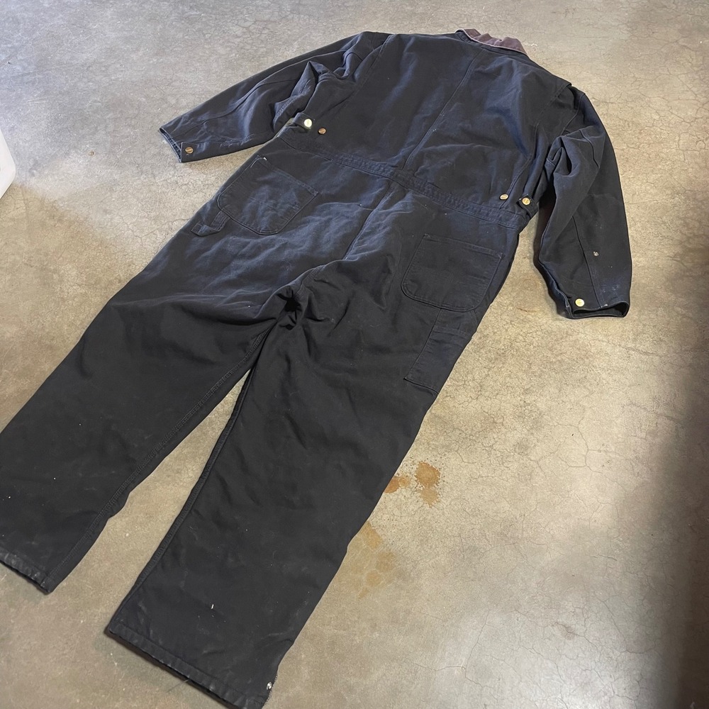 Carhartt Mens XL‎ 52 Duck Canvas Quilt Lined Coveralls Black Work Bibs Corduroy - Picture 2 of 15